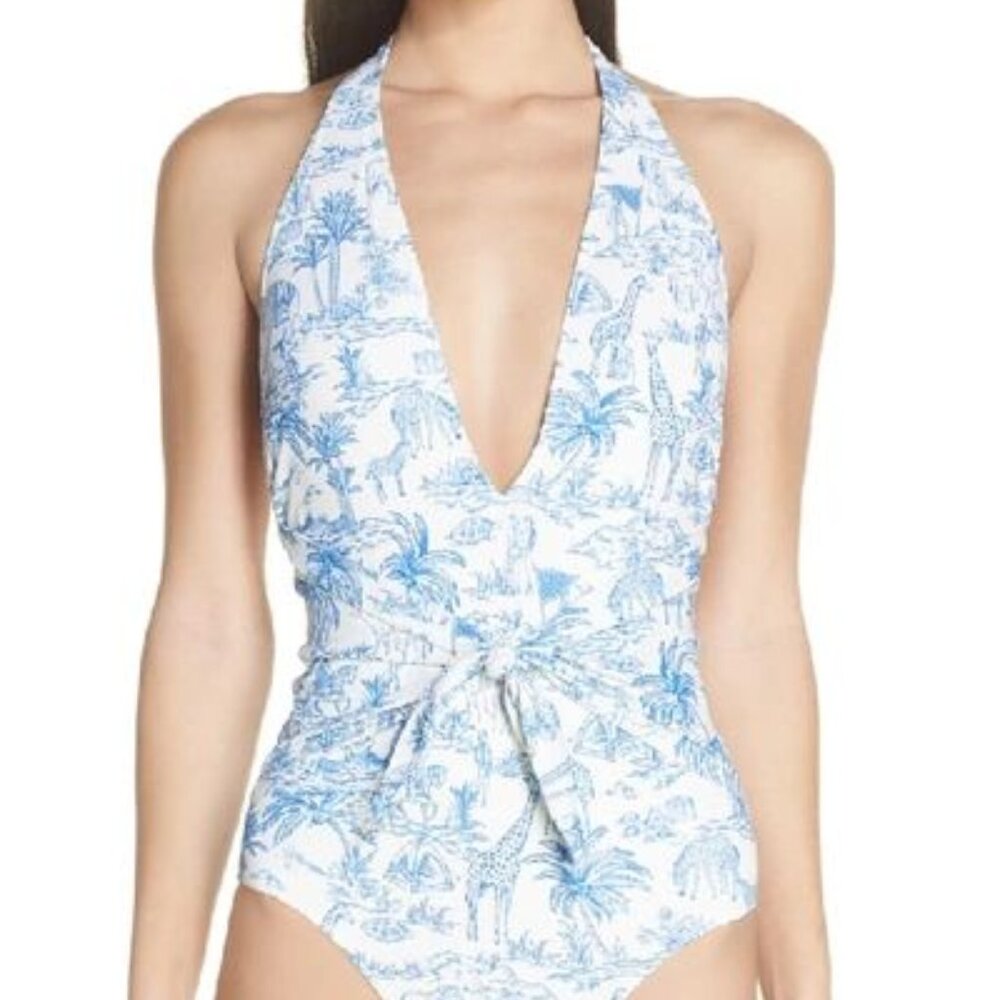 NEW Tory Burch Tie-front Halter One-piece Swimsuit Ivory Far and Away XS 0 2